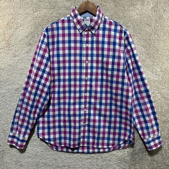 Bonobos Standard Fit Shirt Men's Large Blue Purple Check Button Down Long Sleeve - Picture 1 of 11